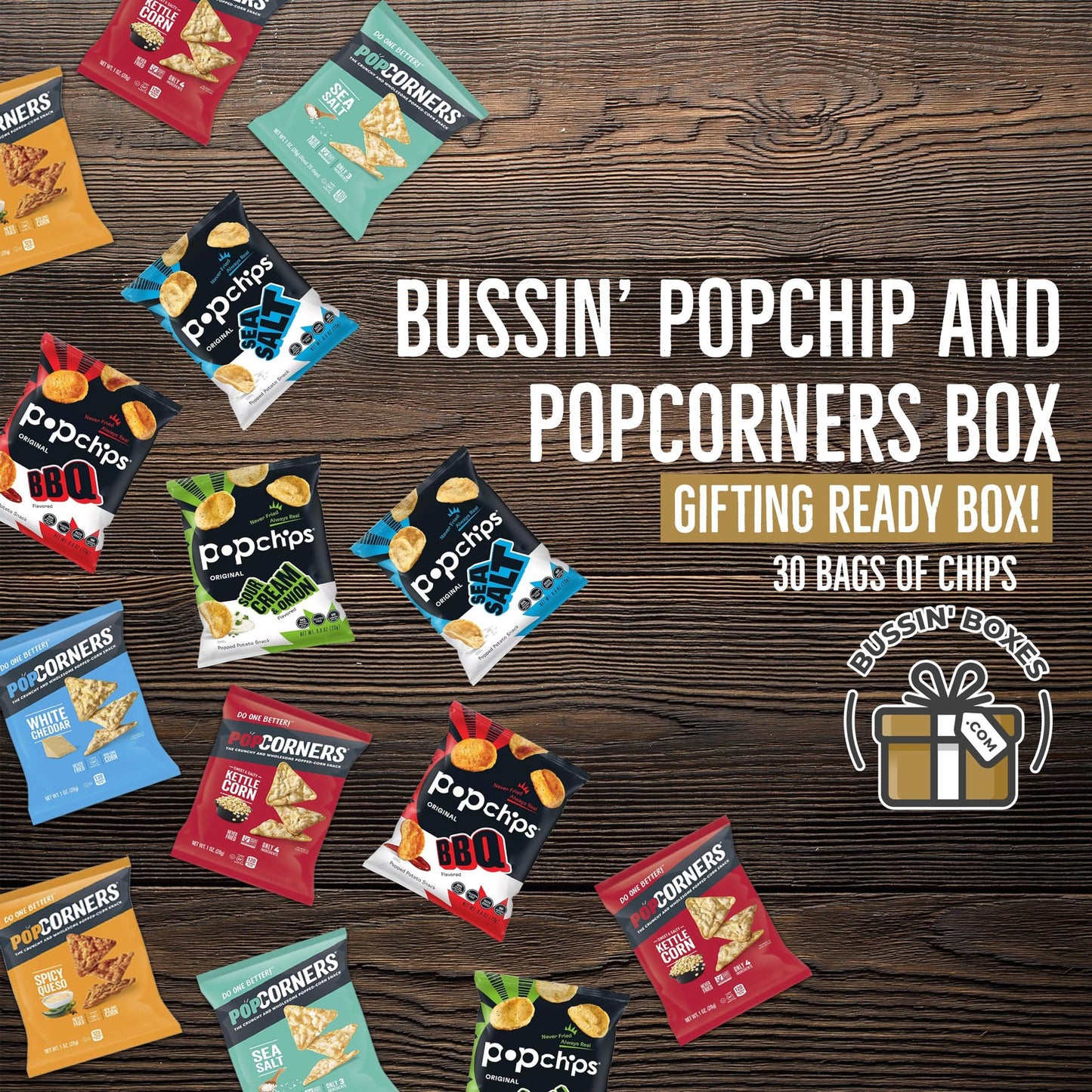 Pop Chips and Pop Corners Individual Bags Variety Pack by Bussin Boxes (30 count)