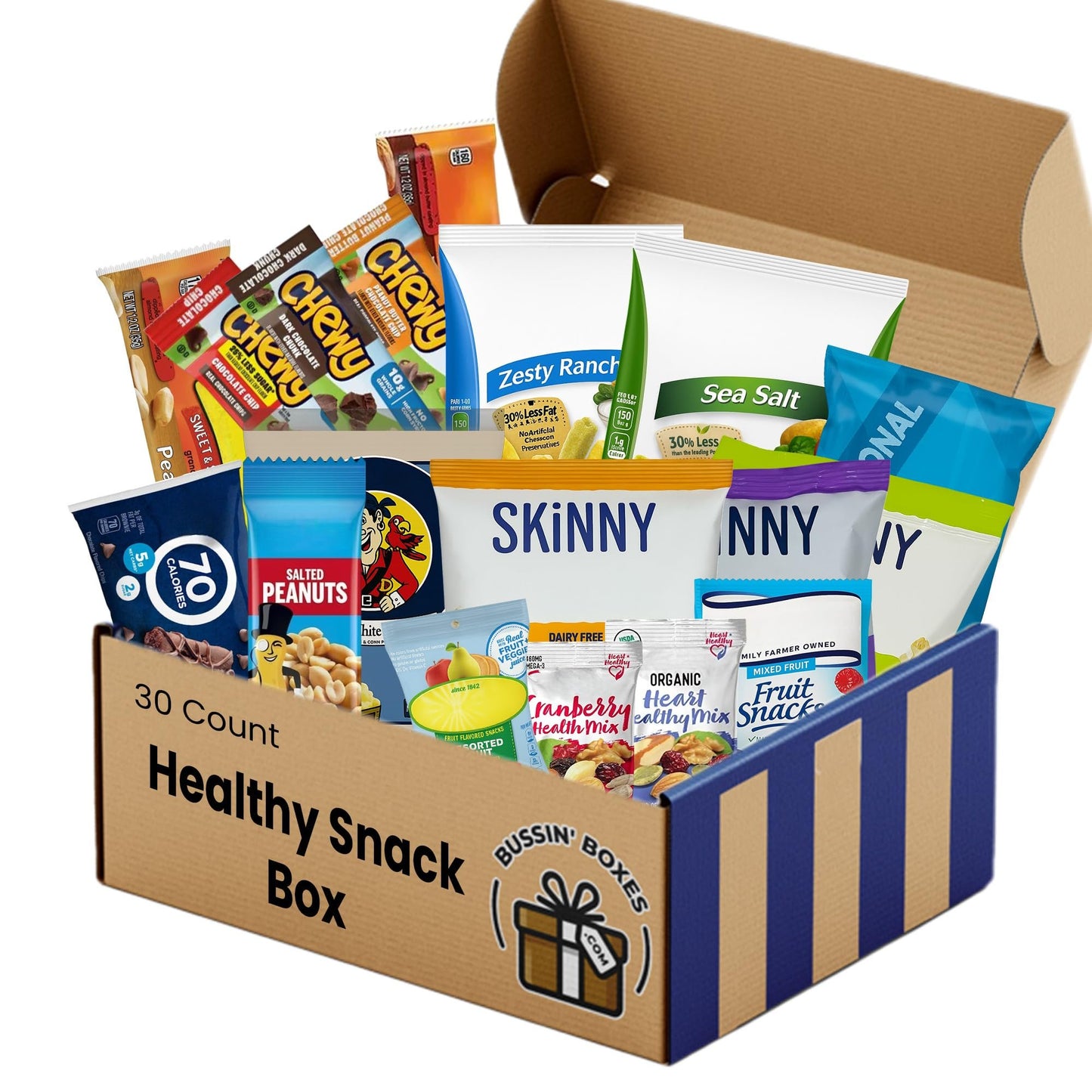 Healthy Snack Care Package – 30 Count Gift Box with Crunchy, Low Calorie, and Wholesome Snacks – Great for Office, College, and Students – Assembled by Bussin Boxes