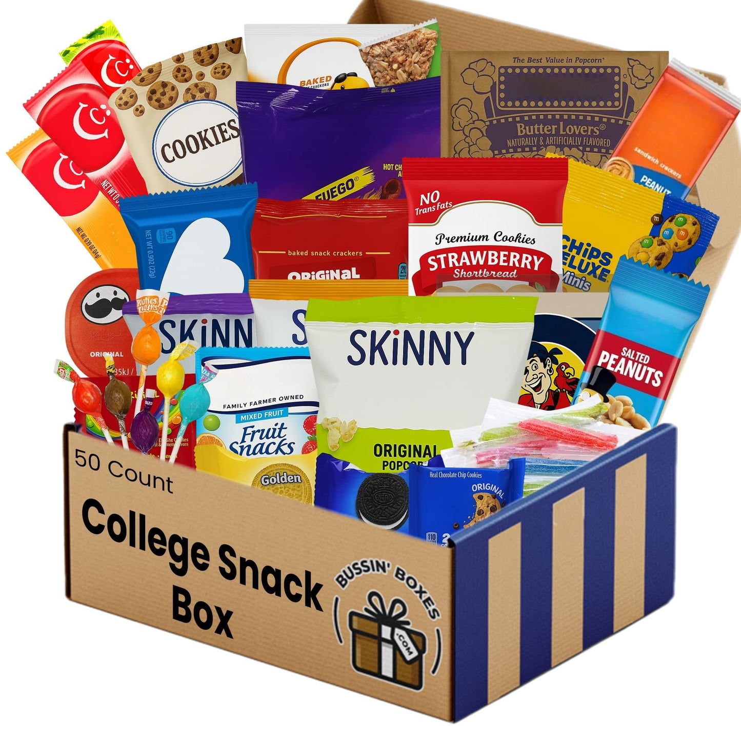 College Care Package and Dorm Survival Kit – Bulk Snack Box with 50 Individually Wrapped Snacks – Gift for Students, Teens, and Dorm Rooms Assembled by Bussin Boxes
