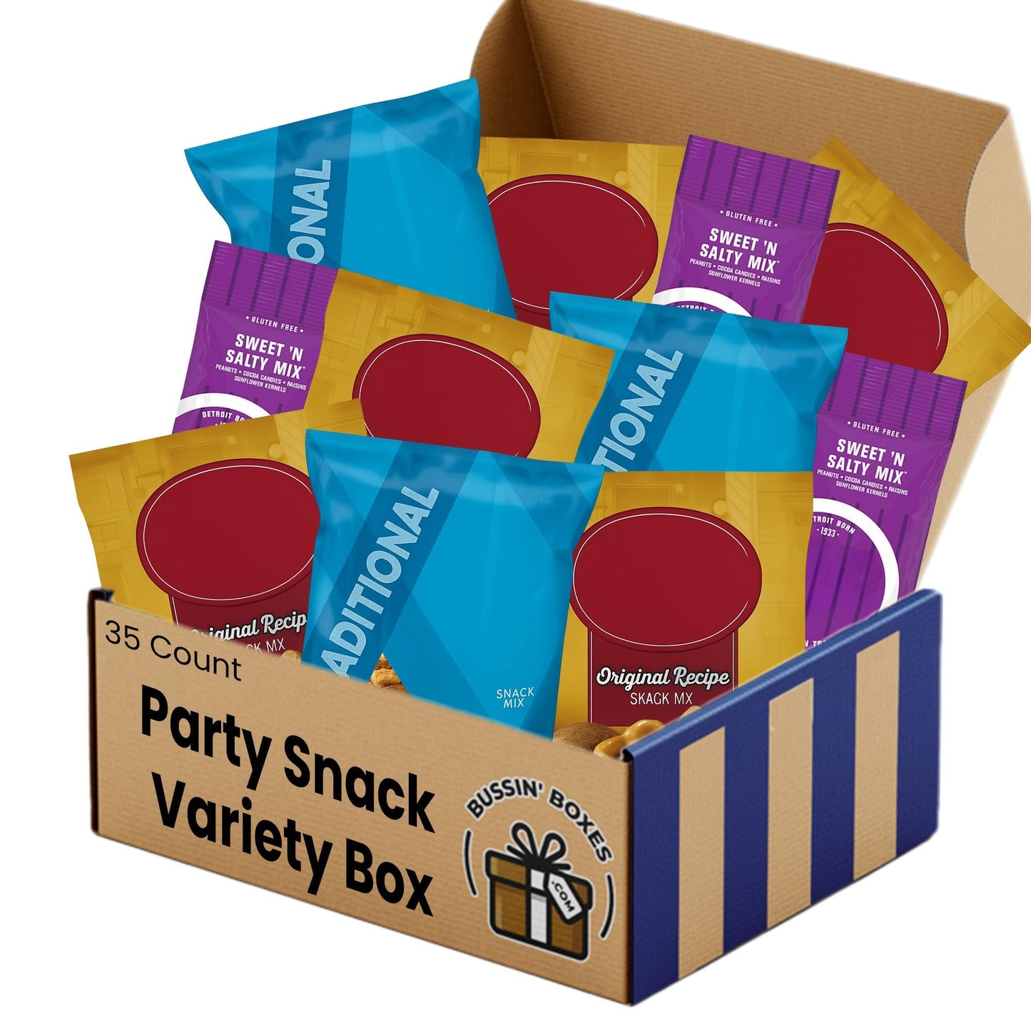 Party Snack Mix Variety Pack – Bulk Assortment of Individually Wrapped Salty Snacks – 35 Count Snack Box for Adults, Kids, Office, and Events Assembled by Bussin Boxes