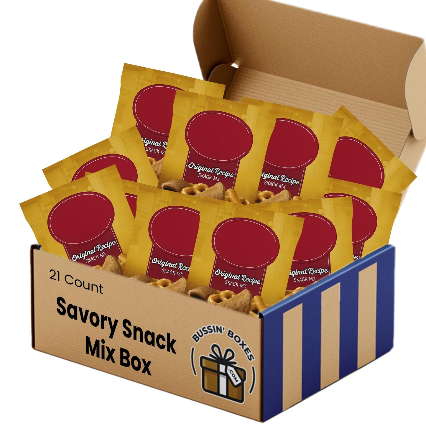 Savory Snack Mix – 21 Count Bulk Box of Individually Wrapped Snack Mix Packs (1.75 oz Each) – Assembled by Bussin Boxes