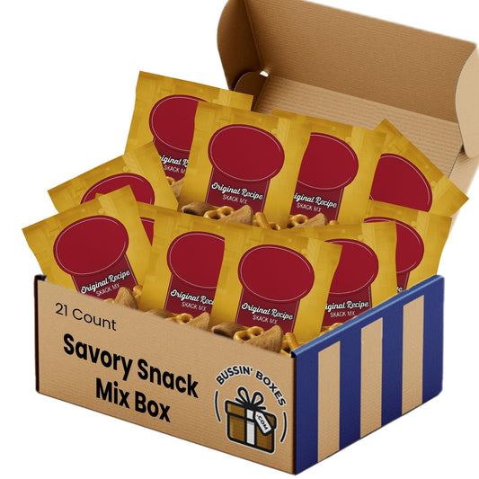 Savory Snack Mix – 21 Count Bulk Box of Individually Wrapped Snack Mix Packs (1.75 oz Each) – Assembled by Bussin Boxes