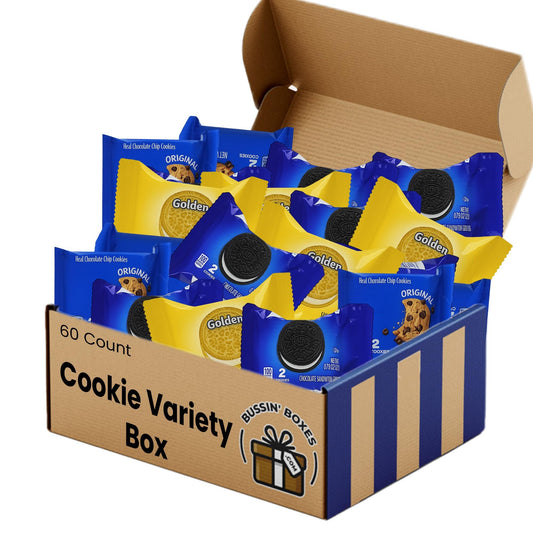 Cookie Variety Pack – 60 Count Snack Box with Individually Wrapped Cookies – Bulk Assortment for School, Office, Gifting, and Care Packages Assembled by Bussin Boxes