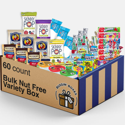 Peanut Free Snacks for Kids Snack Box (60 Count) by Bussin Boxes