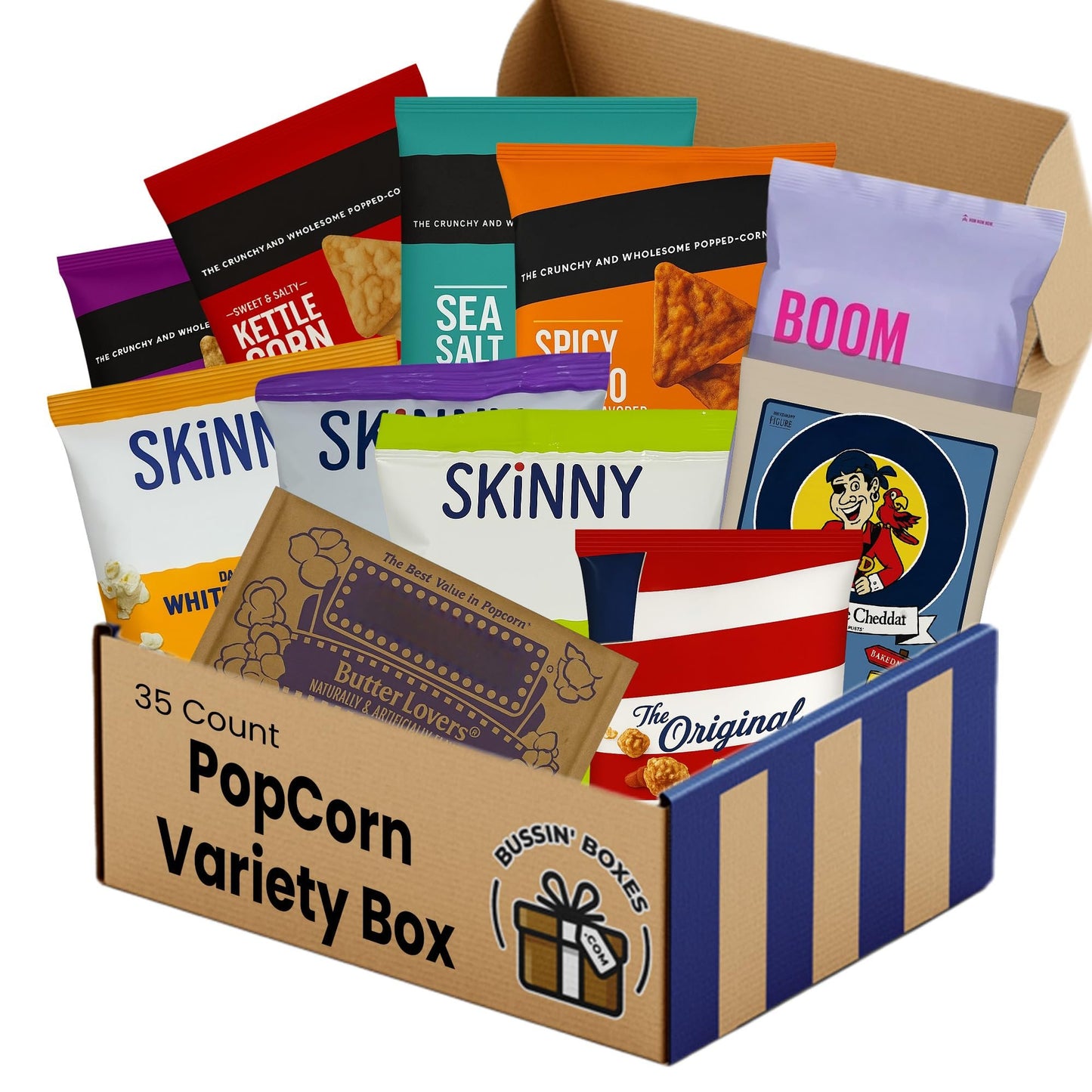 Popcorn Variety Pack – Popcorn Snack Pack with Individually Wrapped Bags – Bulk Snack Box for Adults, Kids, Office, and School – 35 Count Assembled by Bussin Boxes