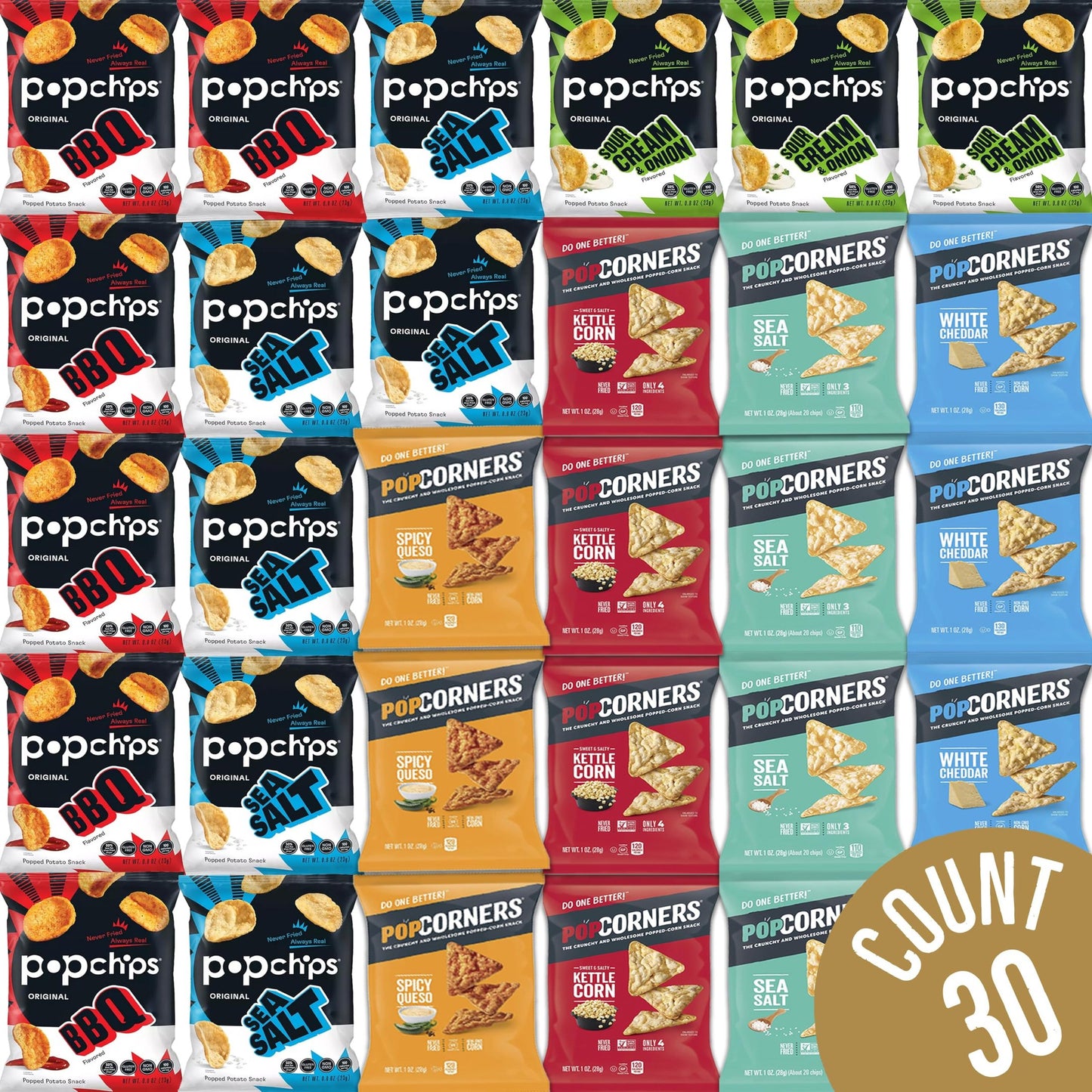 Pop Chips and Pop Corners Individual Bags Variety Pack by Bussin Boxes (30 count)