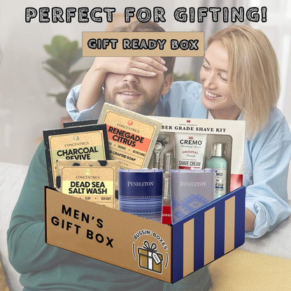 Gift Box for Men with Premium Shaving Kit, Stainless Steel Travel Mugs & Handmade Soap – Grooming & Self-Care Gift Set for Him