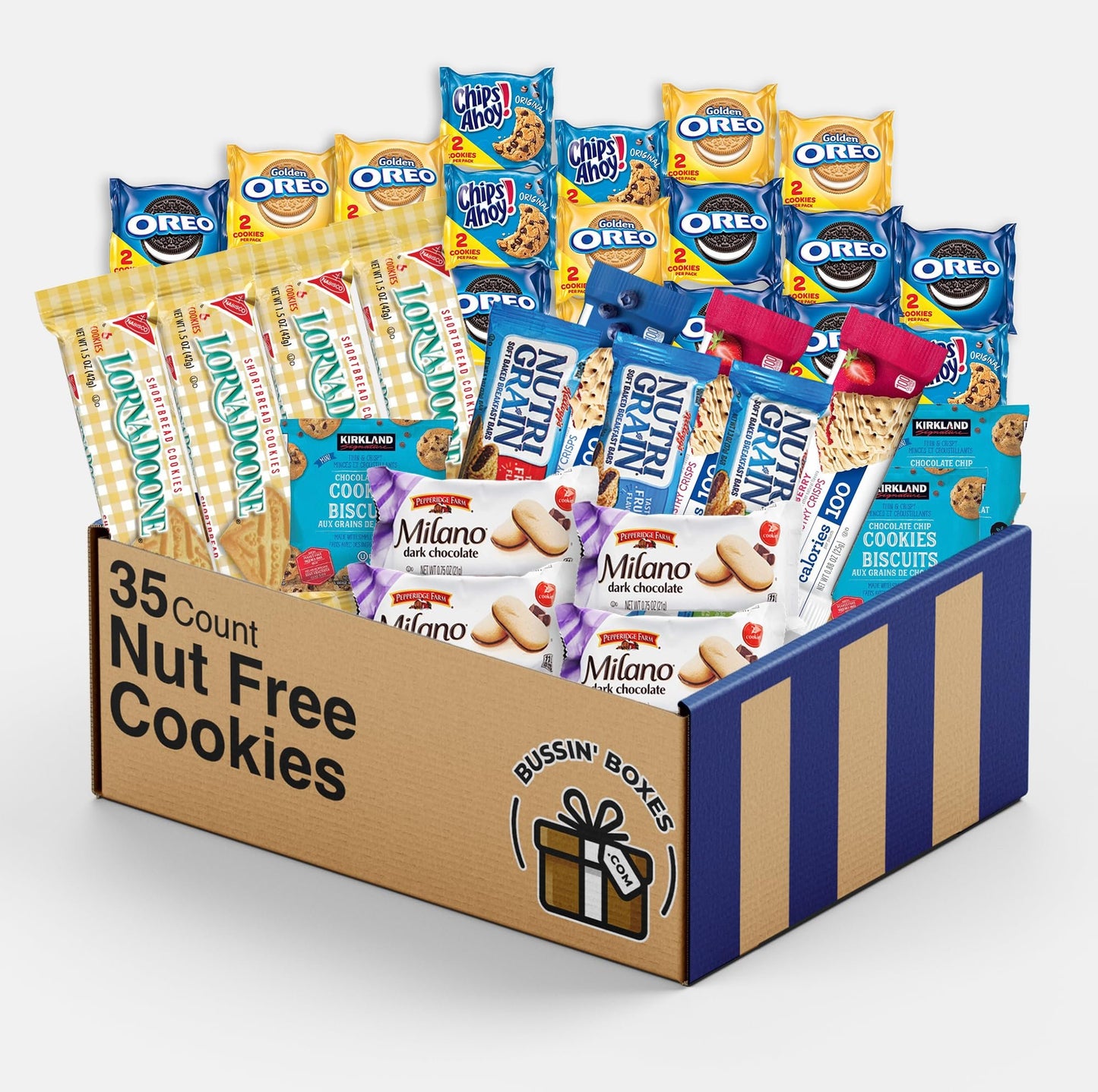 Cookie Variety Pack Snack Box – 35 Count Assortment of Individually Wrapped Cookies – Sweet Snack Box for School, Office, Travel, and Gifting Assembled by Bussin Boxes
