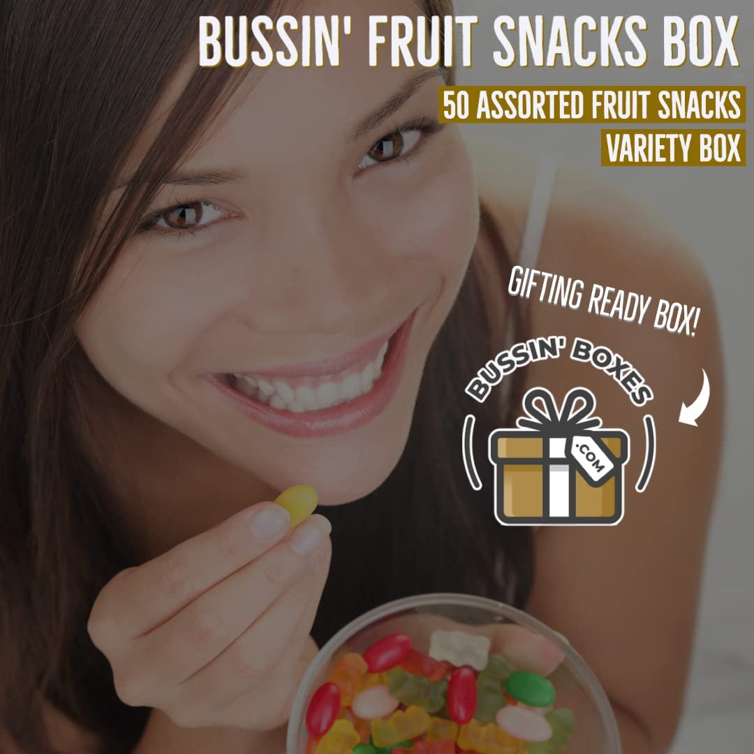 Fruit Snacks Bulk Pack – 50 Count Individually Wrapped Pouches – Shelf-Stable Snack for Kids and Adults – Assembled by Bussin Boxes