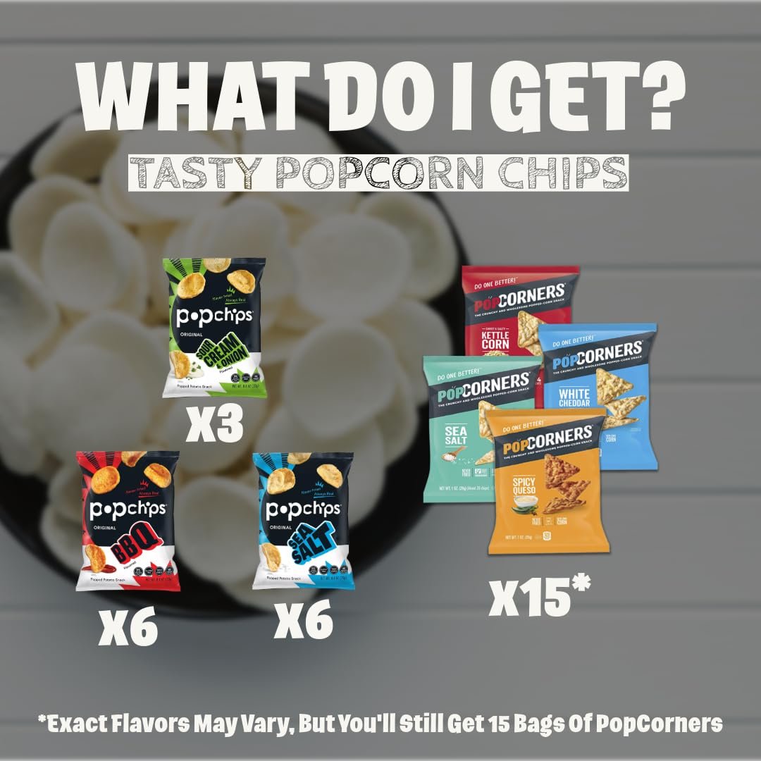 Pop Chips and Pop Corners Individual Bags Variety Pack by Bussin Boxes (30 count)