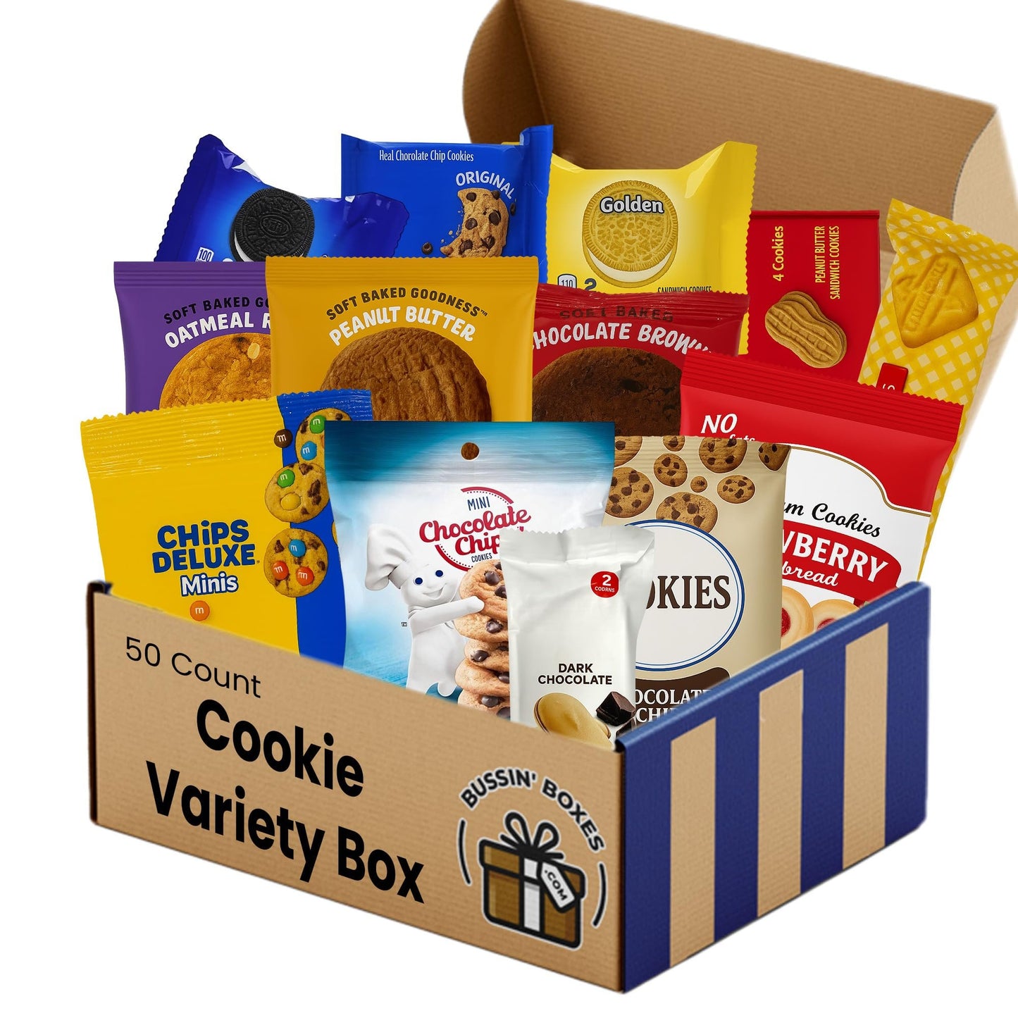 Cookies Variety Pack – Cookie Care Package with Individually Wrapped Cookies for Adults and Kids – Sweet Snack Box for School, Office, or Gifting – 50 Count Assembled by Bussin Boxes