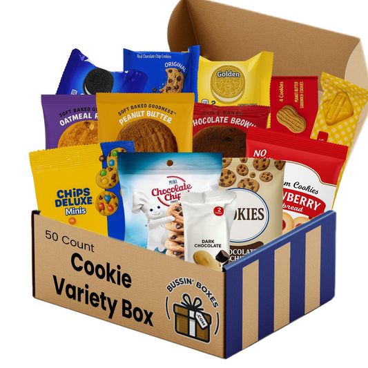 Cookies Variety Pack – Cookie Care Package with Individually Wrapped Cookies for Adults and Kids – Sweet Snack Box for School, Office, or Gifting – 50 Count Assembled by Bussin Boxes